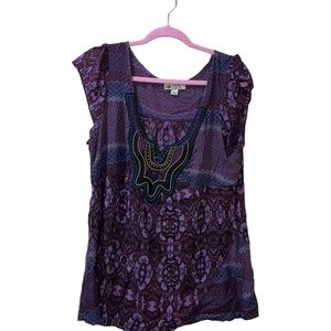 010 Unity World Wear women’s size L boho purple blouse embroidered neckline